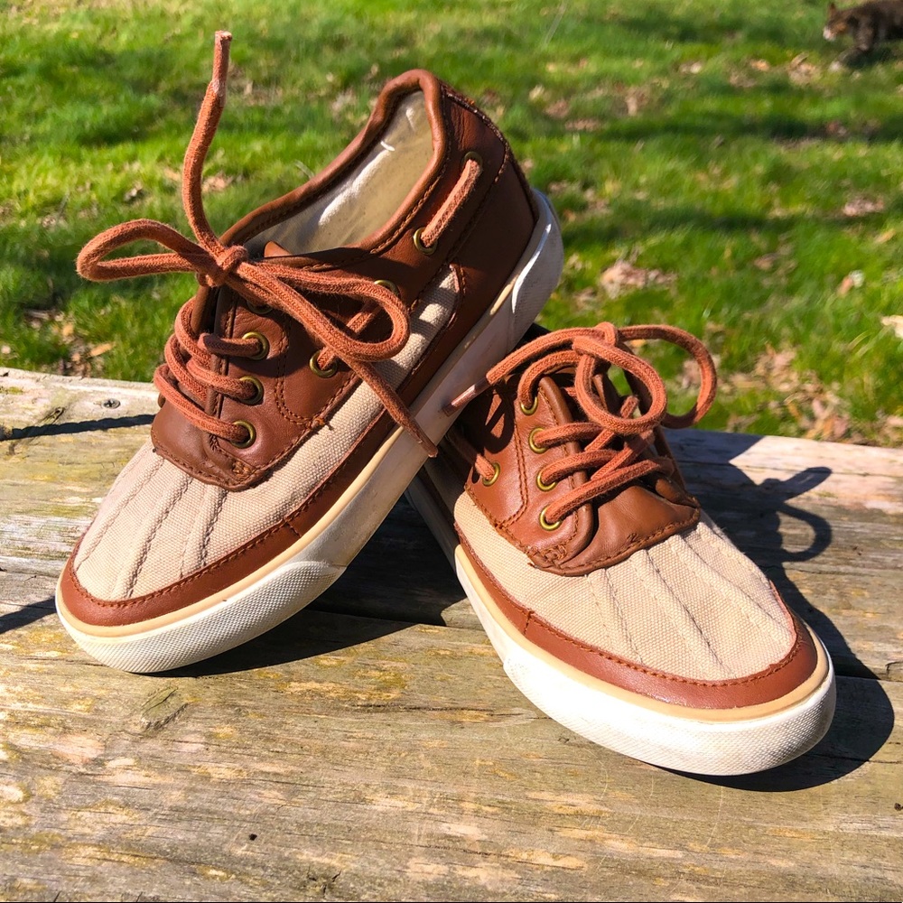 Ralph Lauren Polo Boys Canvas & Leather Duck Style Shoes Size 13.5 Easter